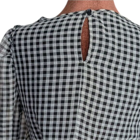 Max Studio chiffon gingham peasant blouse with removable tie belt size S - Picture 13 of 16